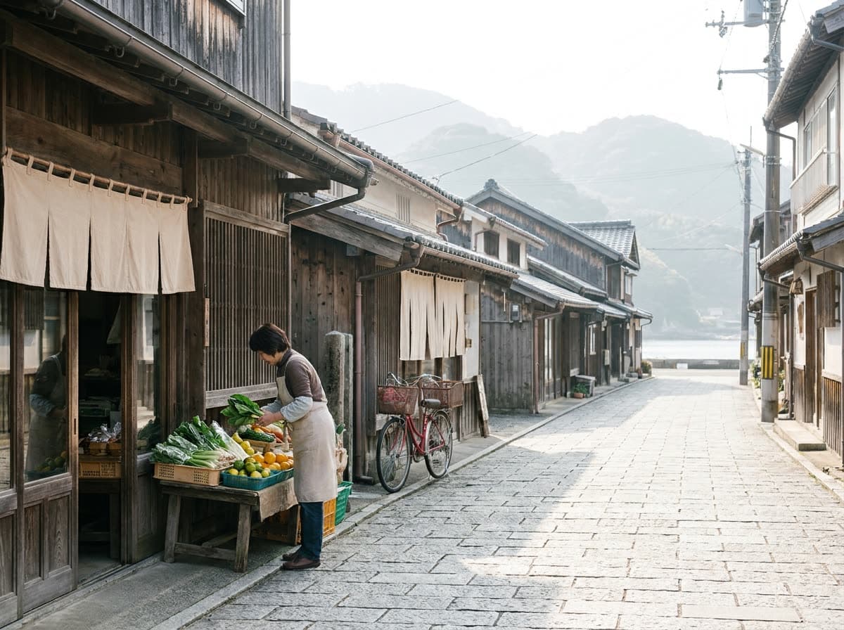 朝の古い商店街